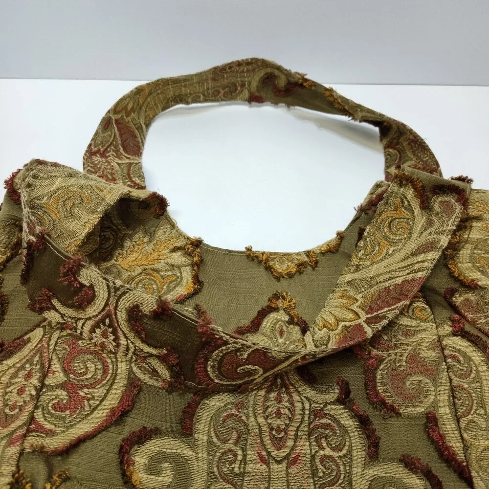 Handmade Boho Chic Paisley Tapestry Hobo Tote Bag Brocade Pattern Vintage Fabric